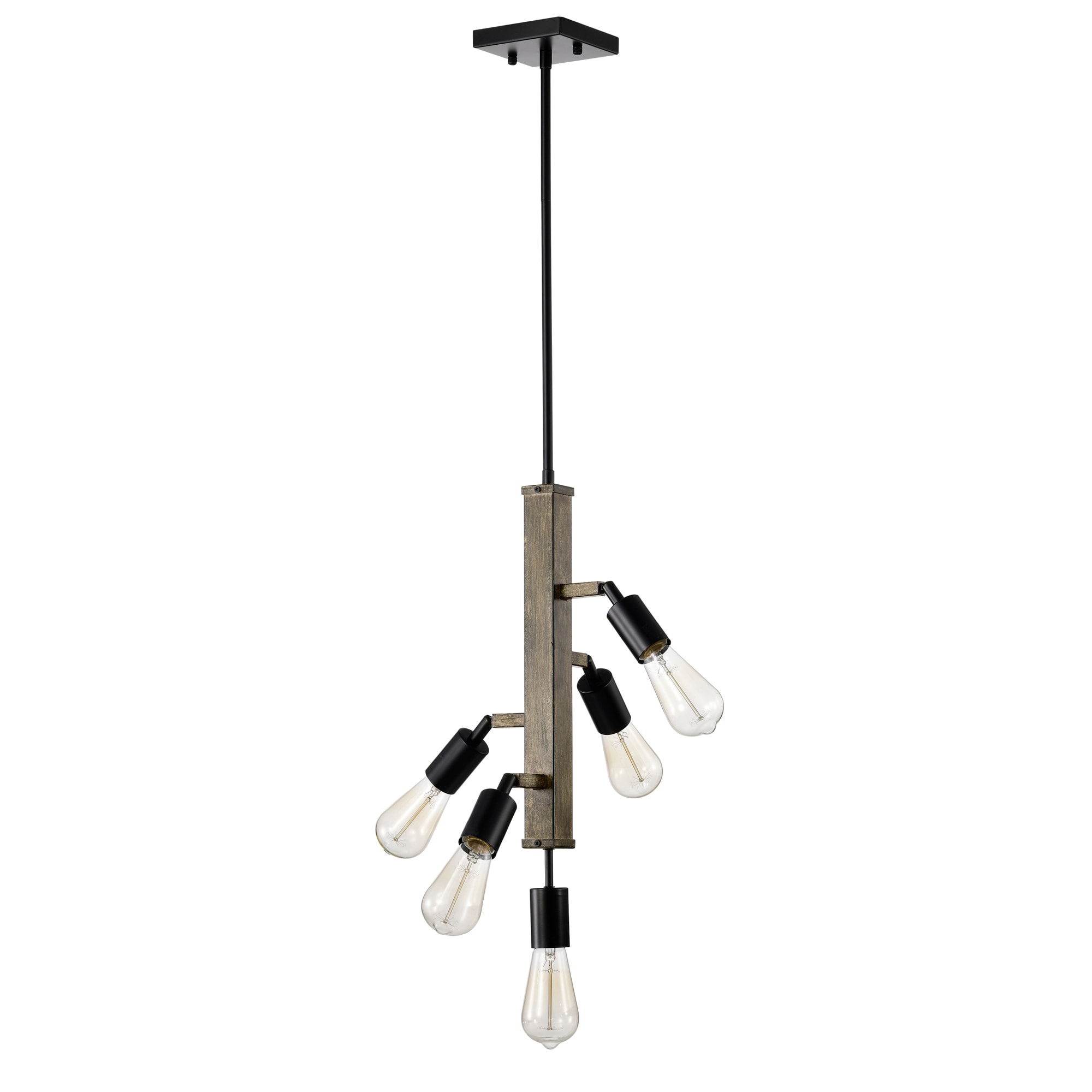 Warehouse of Tiffany Abrome Matte Black and Wood Grain Finish 5-Light Pendant Ceiling Light