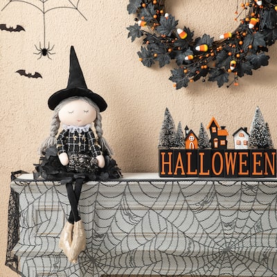Glitzhome 29"H Halloween Handmade Fabric Dressed Witch Pumpkin Jack-O-Lantern Figurine Sitter Table Decor