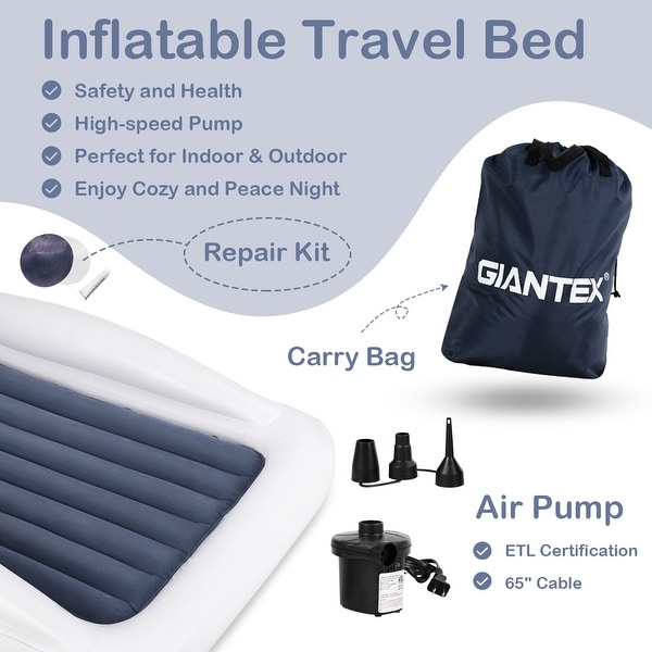 Safety Bumpers 63/" Air Pump Toddler Inflatable Bed Kids Air Mattress Travel