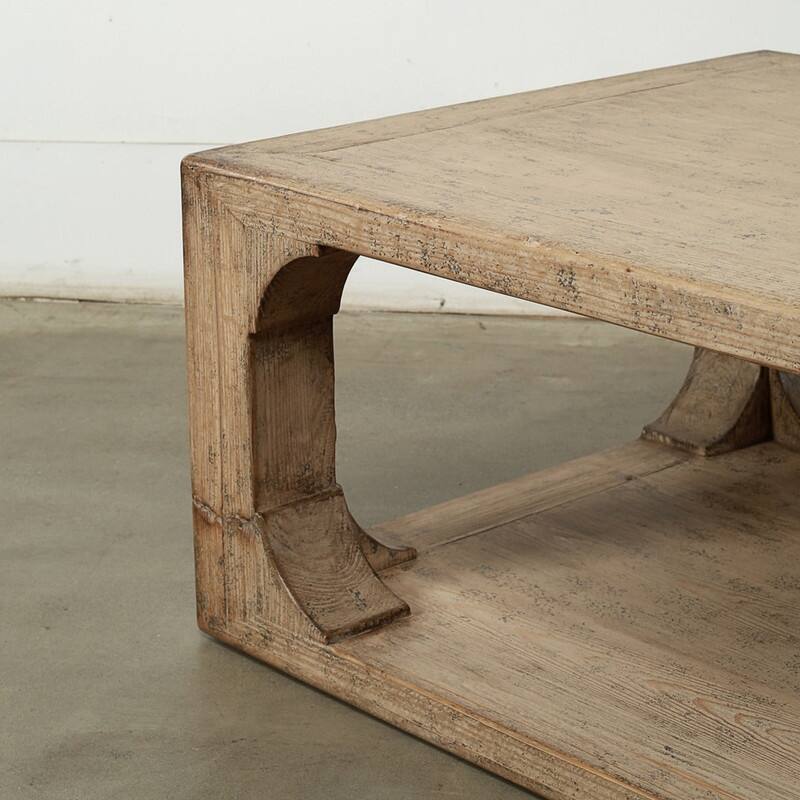 66 Inches Wide Ming Arch Coffee Table Weathered Natural with Distressed Gray
