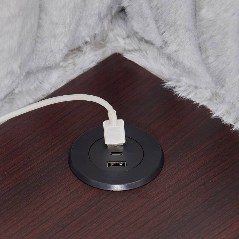 110" U-shaped Corduroy Sectional Sofa, Corner Coffee Table with USB port, Pull-out Bed