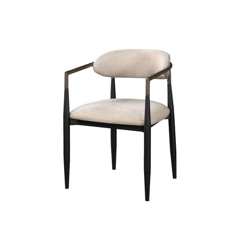 Beige Fabric Upholstered Armchairs with Black Wood Legs Set of 2 Open Back - 23” x 23” x 31” (D x W x H)