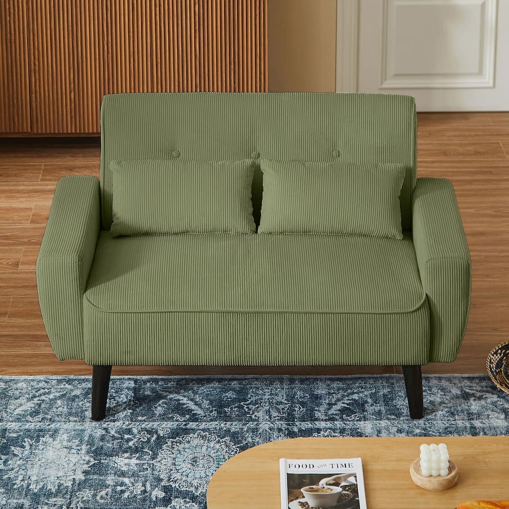 48.82" Small Tufted Loveseat Sofa with 2 Pillows and Tapered Wood Legs