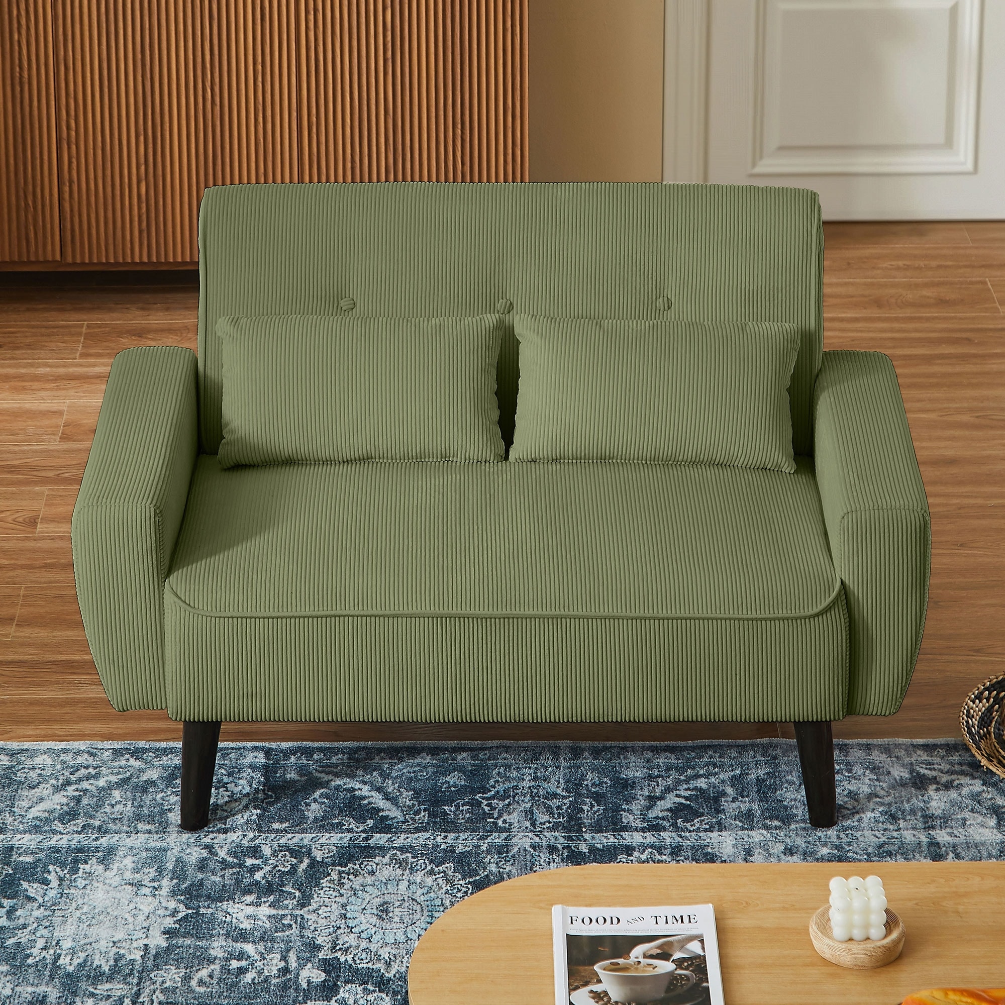 48.82" Small Tufted Loveseat Sofa with 2 Pillows and Tapered Wood Legs