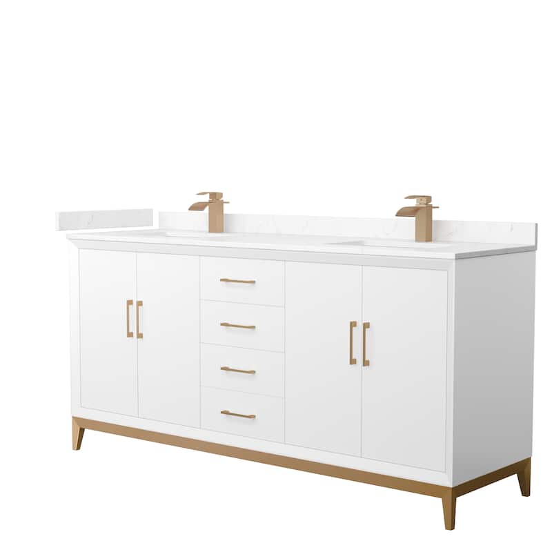 Amici Double Bathroom Vanity Set, Cultured Marble Top - White, Bronze Trim, Carrara Cultured Marble Top
