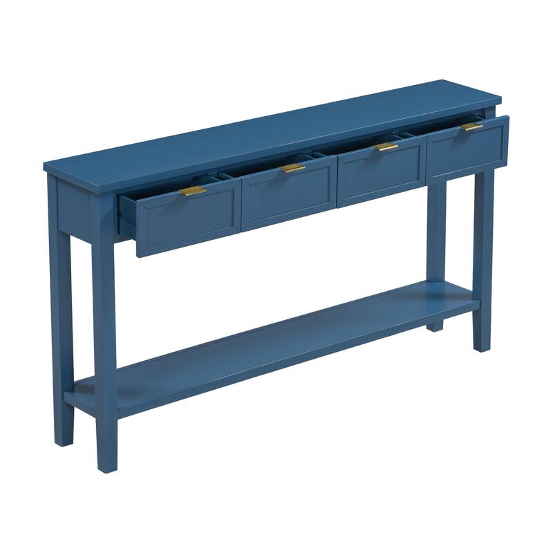 60" Rectangular Entryway Console Table with 4 Drawers & Bottom Shelf for Living Room Hallway Foyer