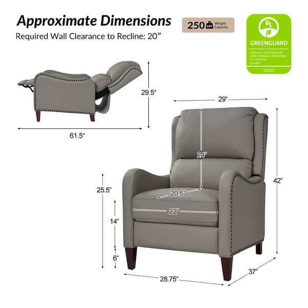 dimension image slide 6 of 19, HULALA HOME Brigida Cigar Genuine Leather Manual Recliner with Nailhead Trim