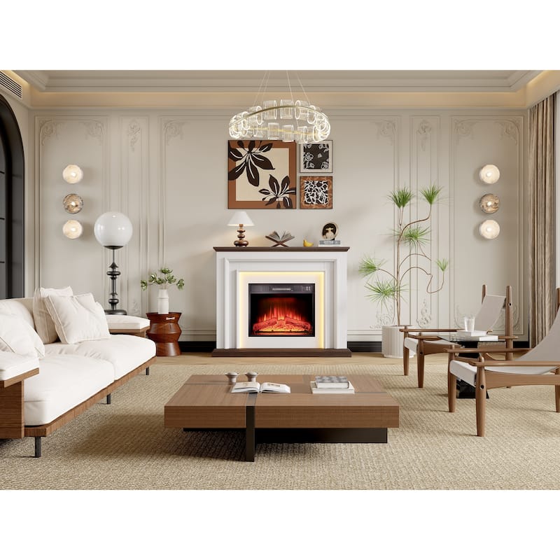 44 inch Electric Fireplace with Mantel and LED Light for Living Room