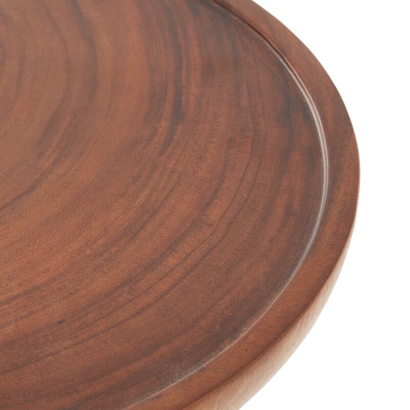 Brown Wood Handmade Side End Accent Table with Cylinder Block Base