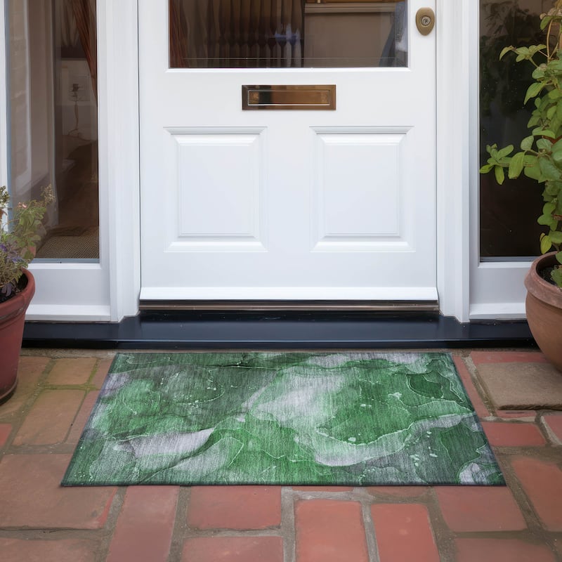 Machine Washable Indoor/ Outdoor Abstract Chantille Rug