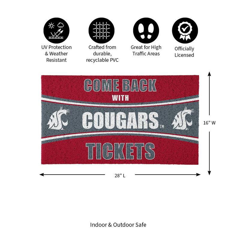 Washington State University 28 in. x 16 in. PVC "Come Back With Tickets" Trapper Door Mat