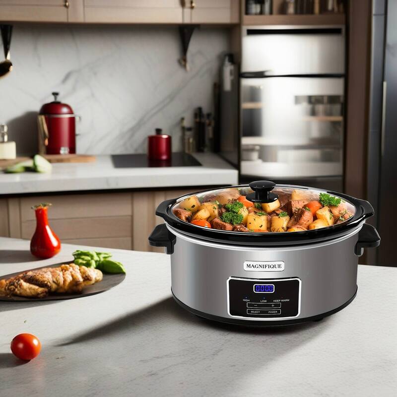 Magnifique 7 Qt Oval Dark Stainless Steel Digital Slow Cooker - Grey