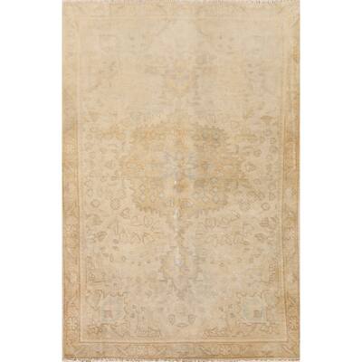 Distressed Floral Tabriz Persian Vintage Rug Handmade Wool Carpet - 3'1" x 4'10"