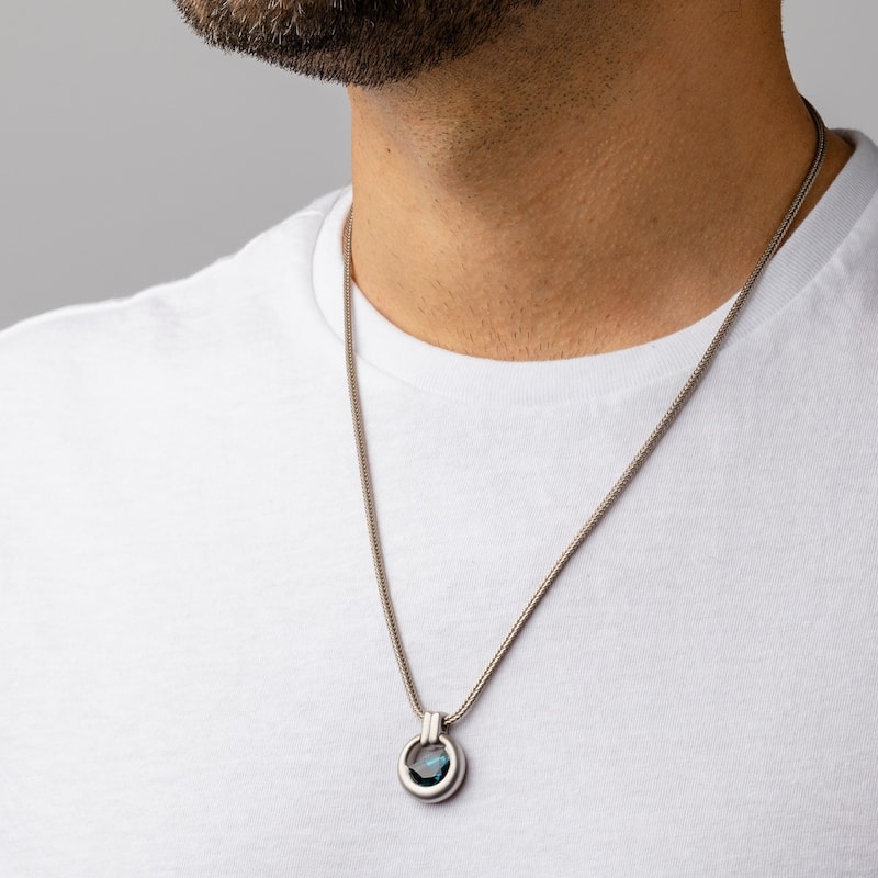 Men's London Blue Topaz Amulet Pendant in Sterling Silver, 22"