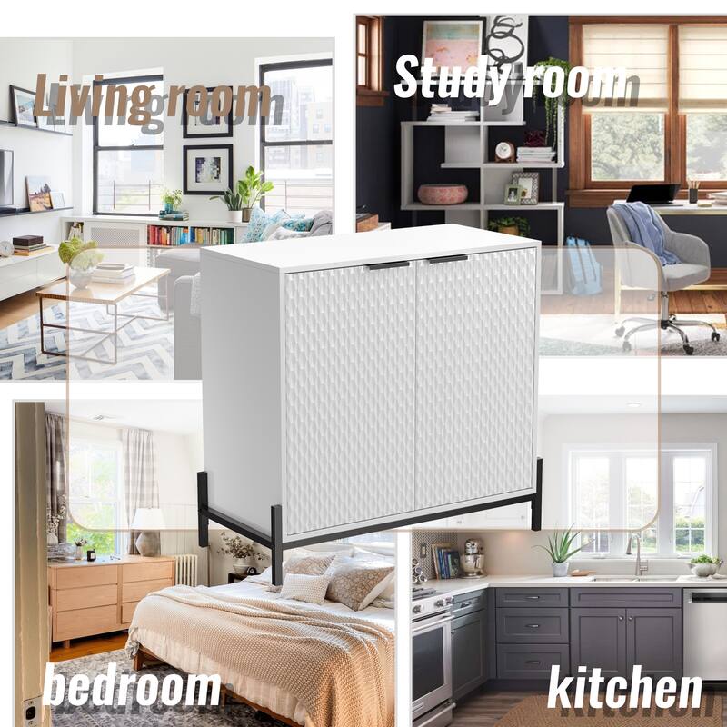 Clihome Modern Glossy Storage Accent Cabinet Sideboard