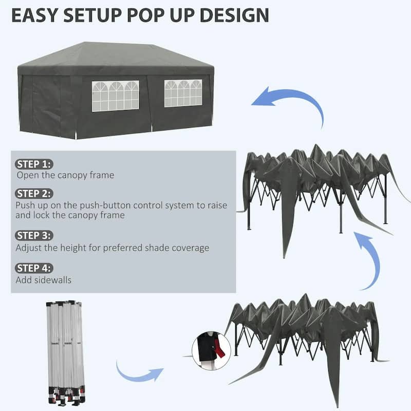 10' x 19.5' Pop Up Canopy Tent Height Adjustable, Leg Weight Bags, Bag