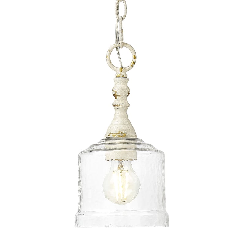 Golden Lighting Keating 1-light Pendant in Antique Ivory and Hammered Water Glass - Gold