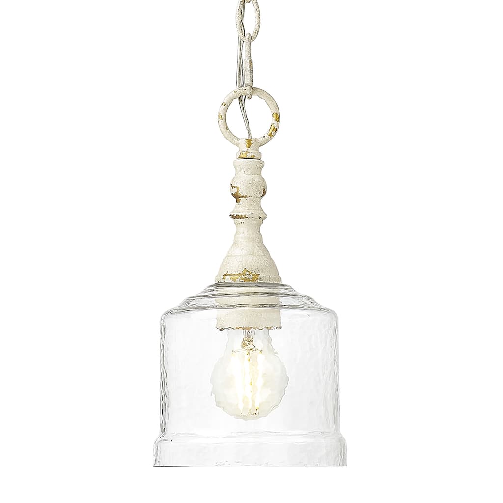 Golden Lighting Keating 1-light Pendant in Antique Ivory and Hammered Water Glass - Gold