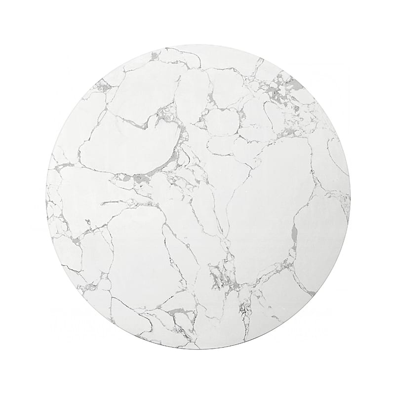 Round End Table with Faux Marble Top in White and Espresso