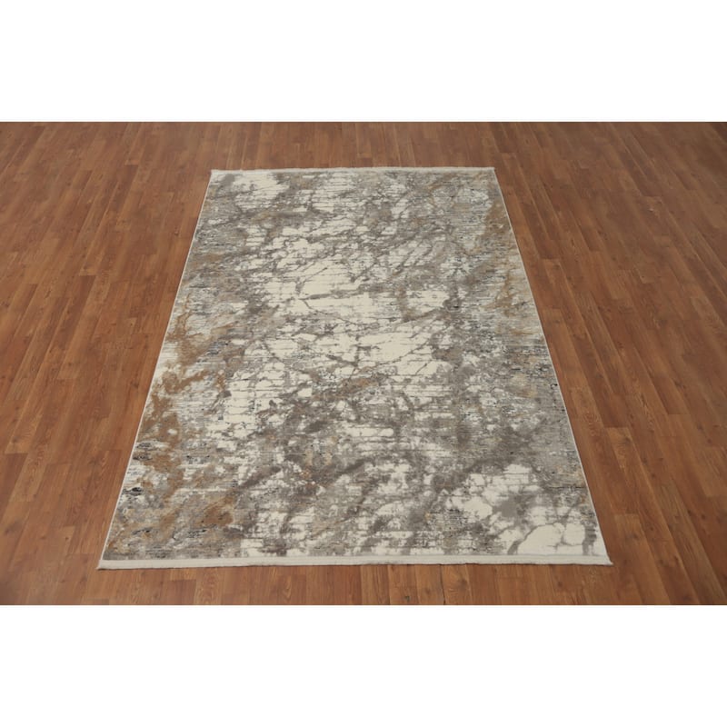 Machine Made Oriental Polyester Carpet Modern Abstract Greys & Charcoal Abstract Area Rug - 7' 5'' X 5' 2''