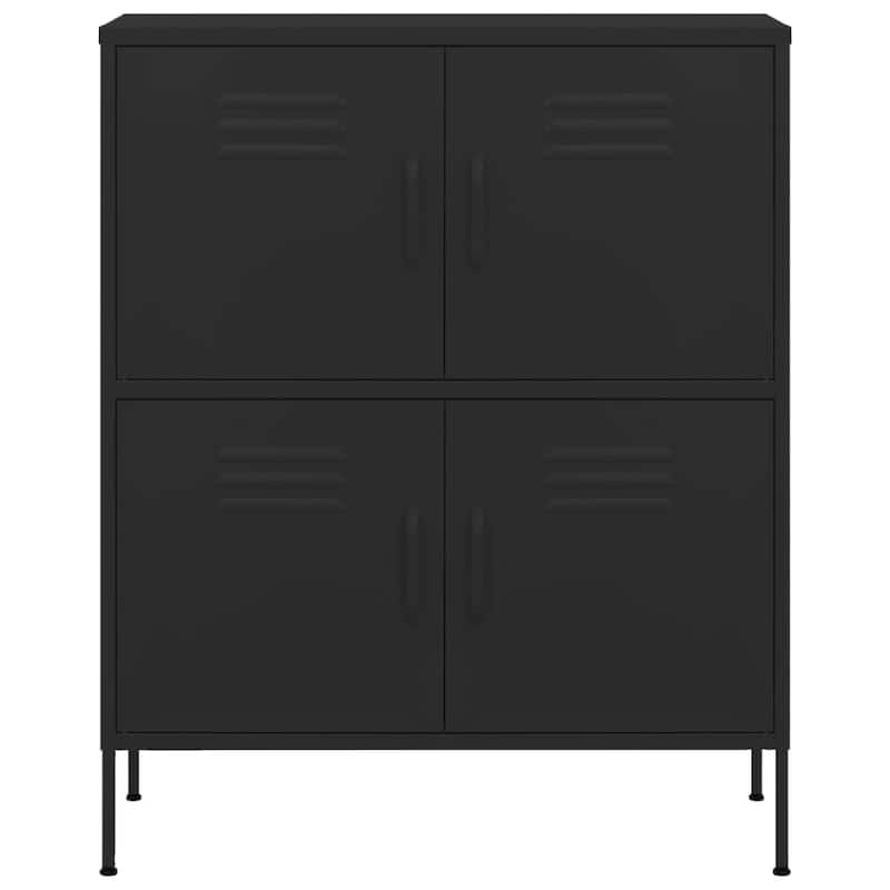 Black Steel Storage Cabinet, 4 Doors with 2 Adjustable Shelves