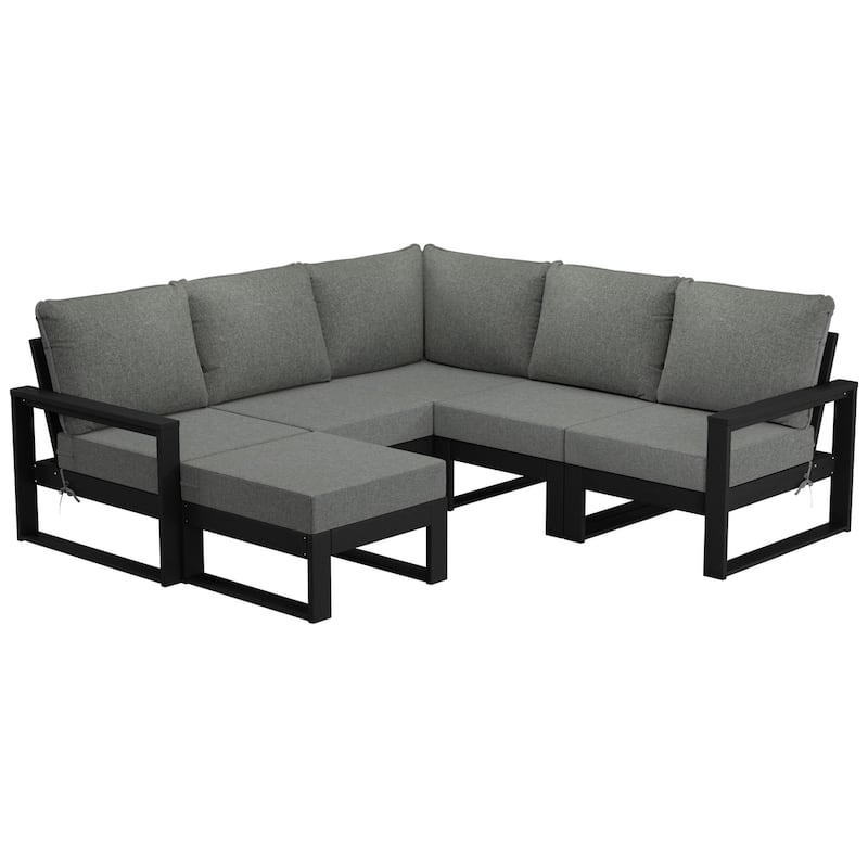 Endless Patio 6-Piece Deep Seating Set with Ottoman with Black Frame - Black/Gray