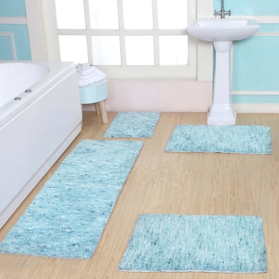 Home Weavers Cloud Comfort 100% Microfiber Bath Rug Set, Shaggy Mat Machine Washable, Thick Plush Rugs for Shower - 4Pc Set