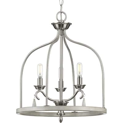 Vinings Collection 3-Light Brushed Nickel Coastal Foyer Pendant Light - 15.75 in x 15.75 in x 19.5 in