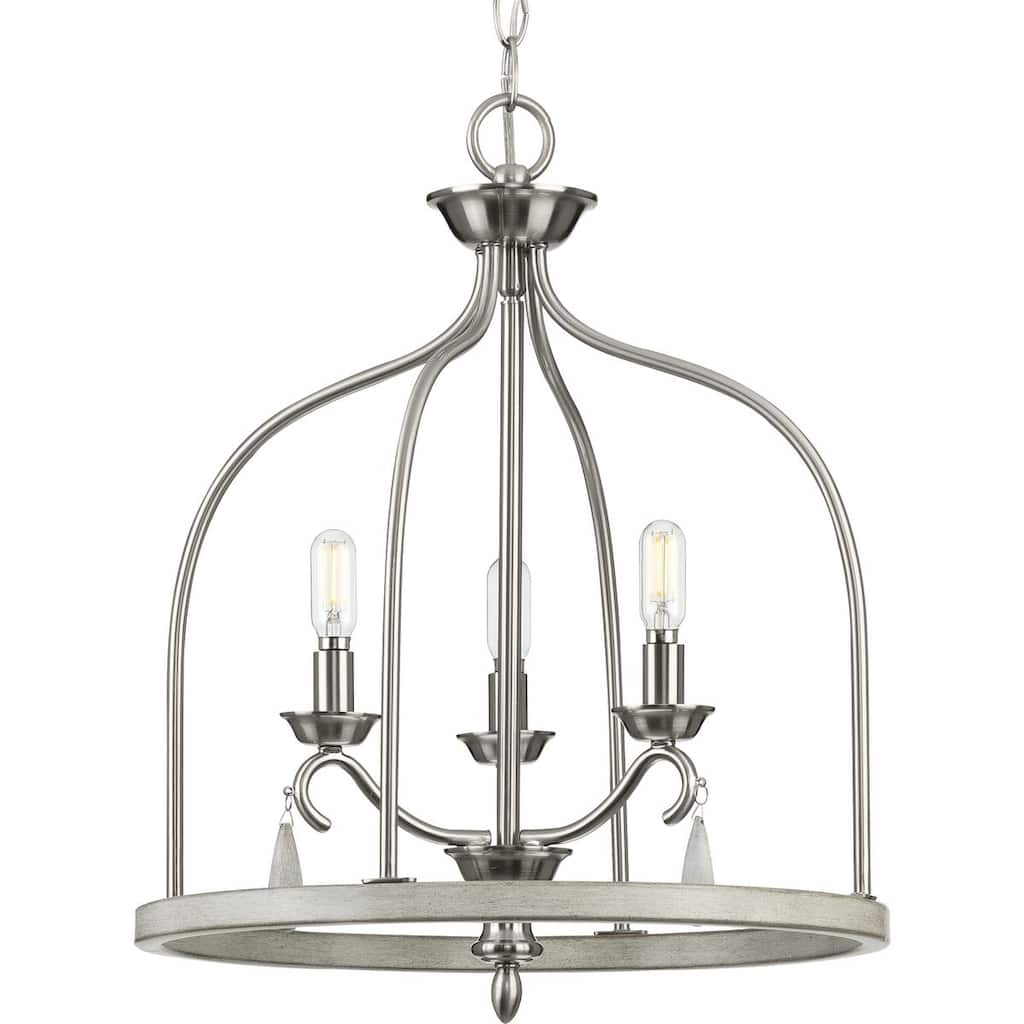 Vinings Collection 3-Light Brushed Nickel Coastal Foyer Pendant Light - 15.75 in x 15.75 in x 19.5 in