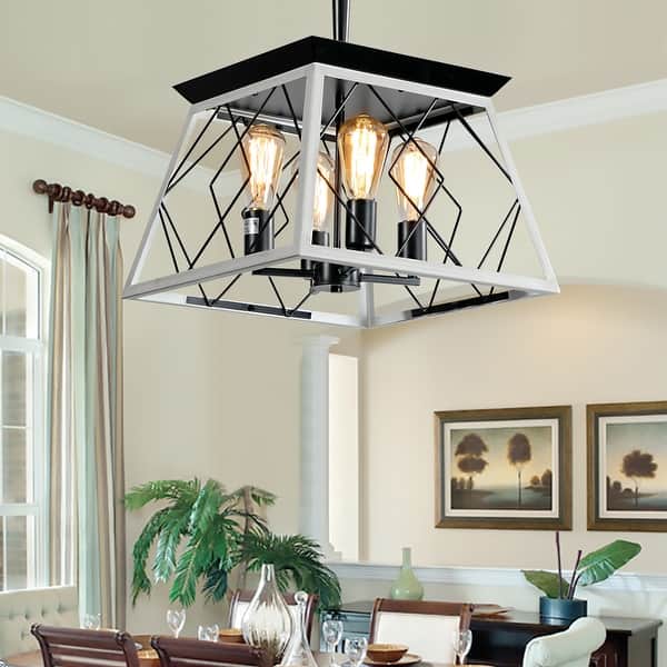 slide 2 of 8, 4-Light Farmhouse Chandelier for Dining Room Elegant White Design (Bulbs Not Included) White