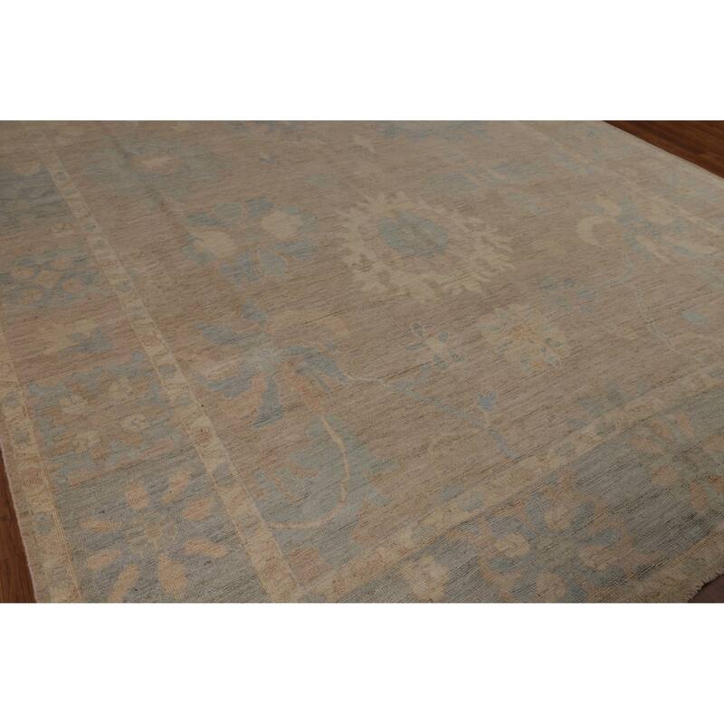 Transitional Beige Oushak Turkish Area Rug Handmade Wool Carpet - 9'3"x 11'7"