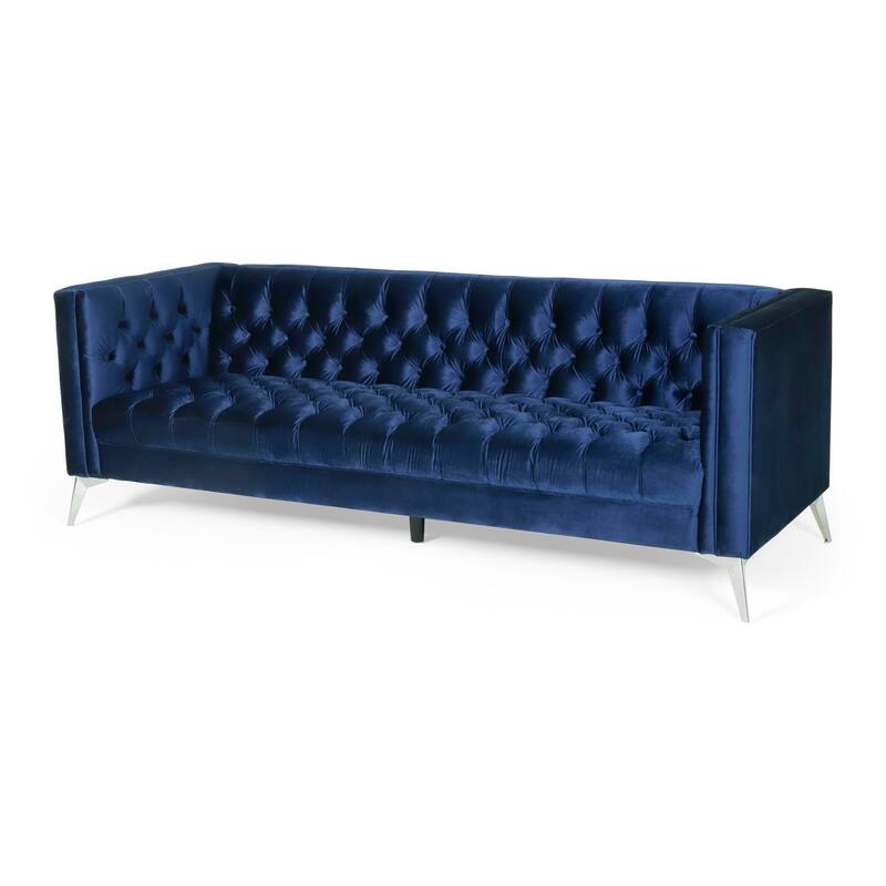 Faux Leather Button Tufted 3-seater Sofa with T-shaped Iron Legs