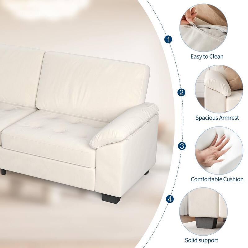 90in-Modern Oversized Loveseat, Beige Velvet Upholstered Loveseat with Soft Spacious Armrests, Washable Cushion Covers