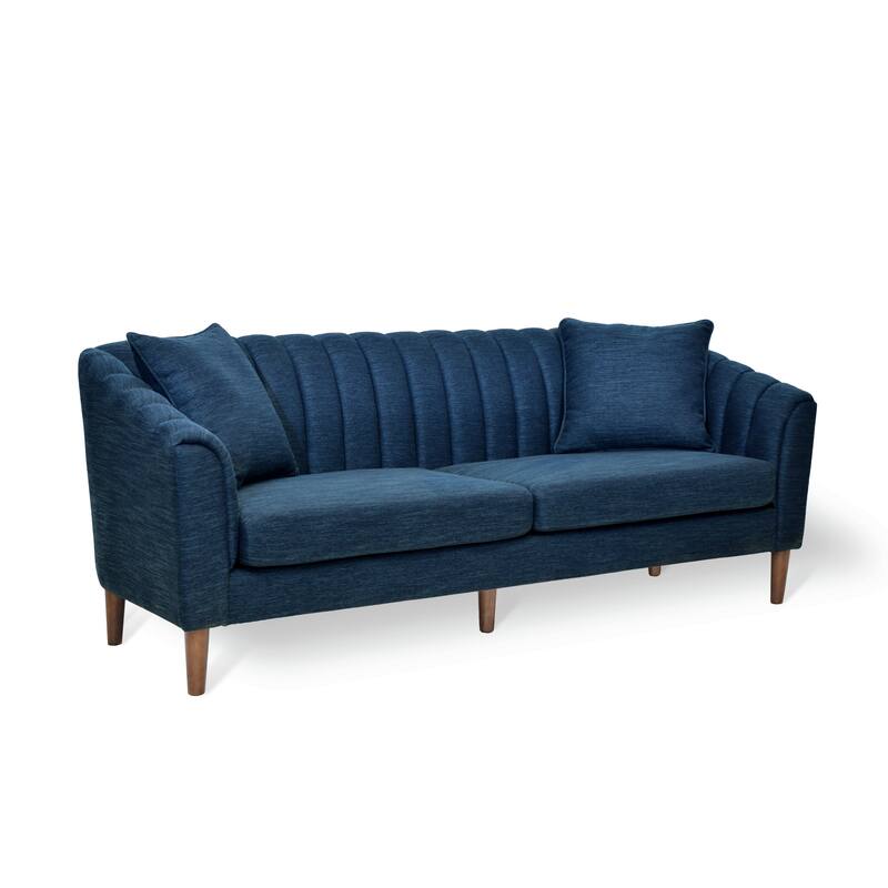 Roomfitters Modern Velvet 3-Seater Sofa with Channel Tufting and Plush Cushions for Living Room