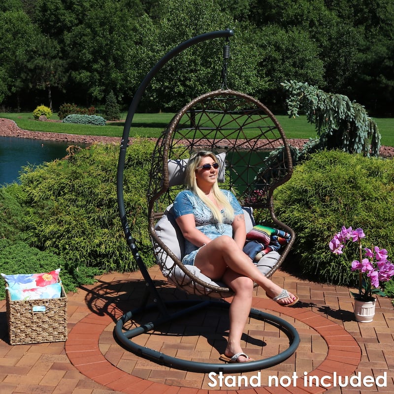 Hanging Basket Egg Chair Swing - Resin Wicker - Gray Cushions