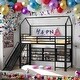 preview thumbnail 1 of 10, Classic House Bed Loft Bed with Built-in Ladder, Slide and Open-Slatted Black