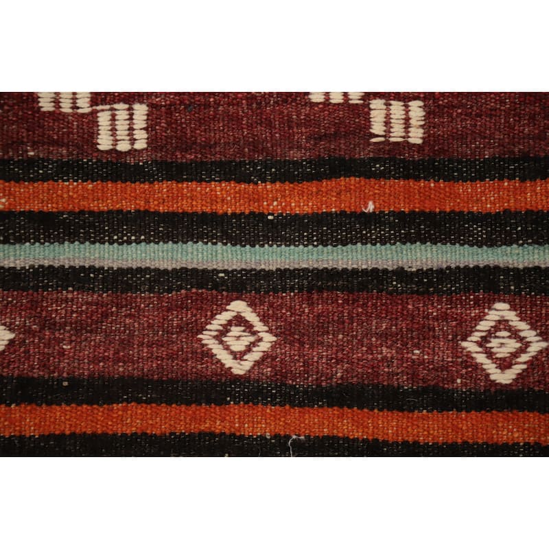Hand Woven Oriental 100% Wool Carpet Southwestern Tribal Red Kilim Runner Rug - 8' 4'' X 3' 3''