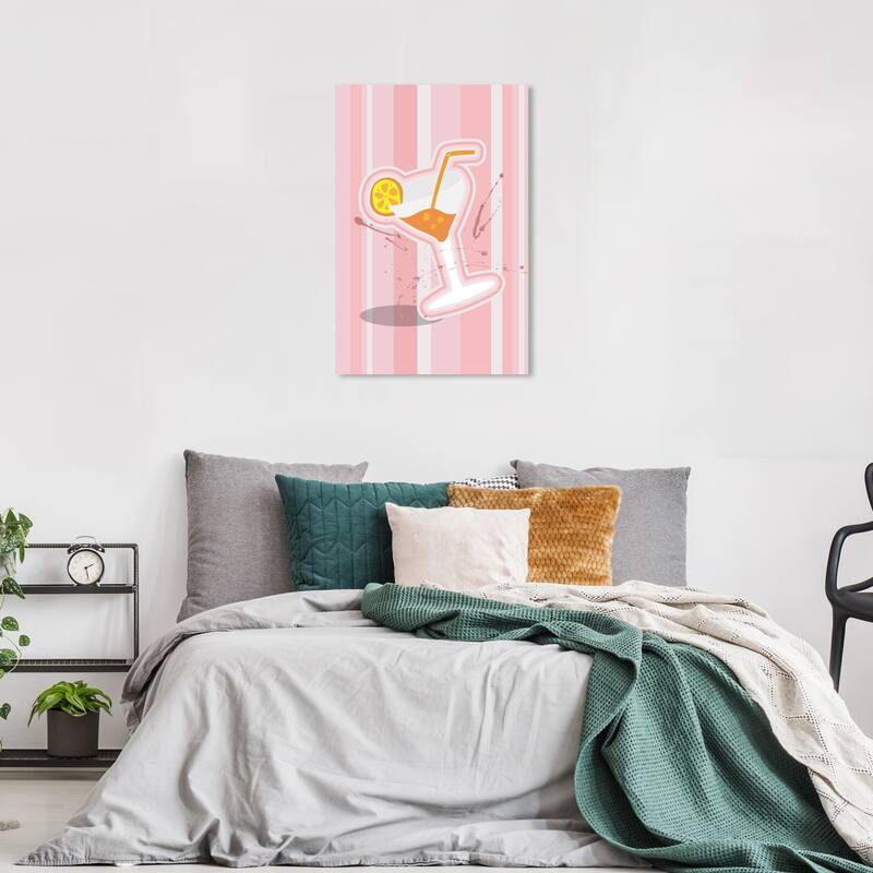 Wynwood Studio Canvas Drinks and Spirits Retro Happy Hour Pink and Light Pink Modern & Contemporary Wall Art Canvas Print - 36 x 24