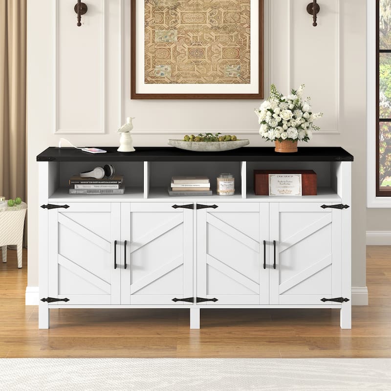 59" Modern 4 Doors Sideboard Buffet with Power Outlets and Adjustable Shelves