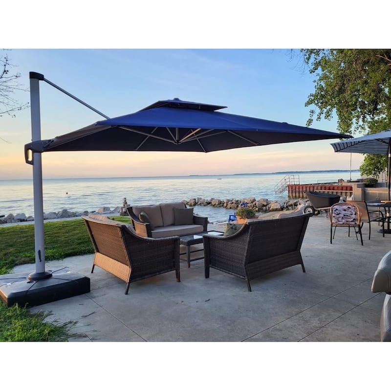 PURPLE LEAF 12 ft Double Top Deluxe Square Patio Cantilever Umbrella