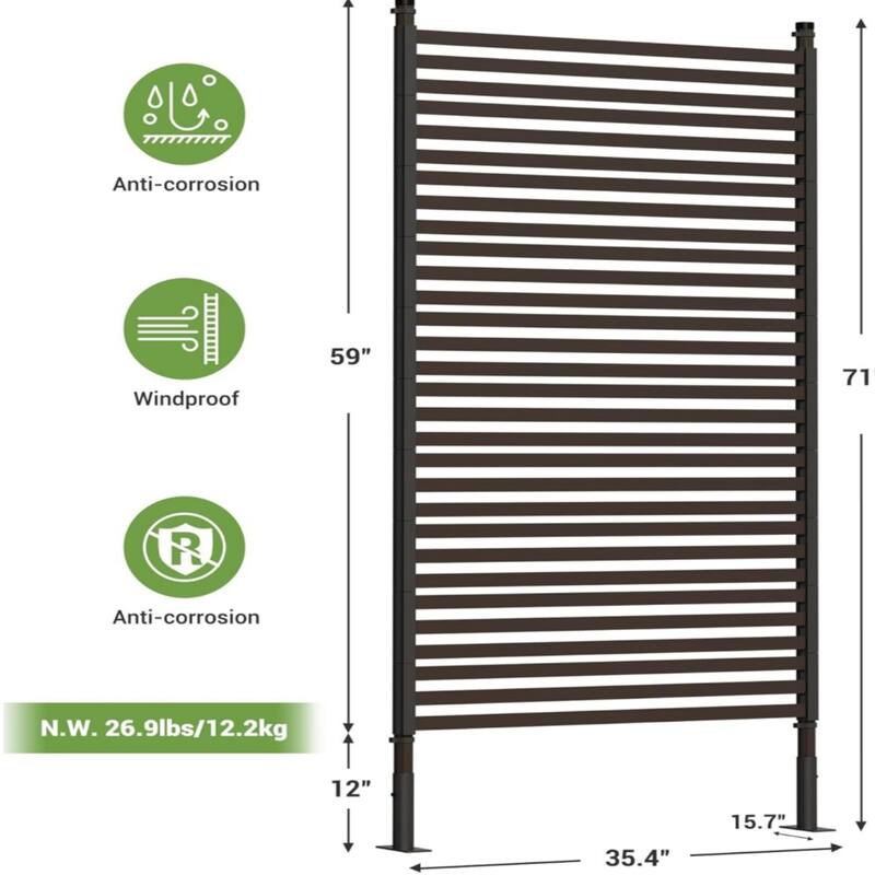 72"H x 36"W Freestanding Metal Outdoor Patio Privacy Screen