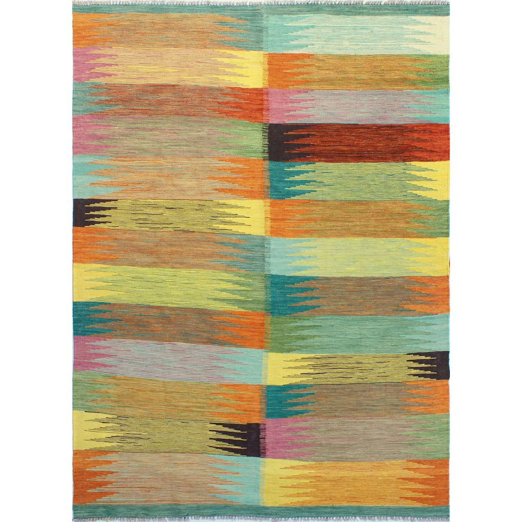 Modern Flatweave Illhom Gold/Green Rug - 5'7" x 8'4"