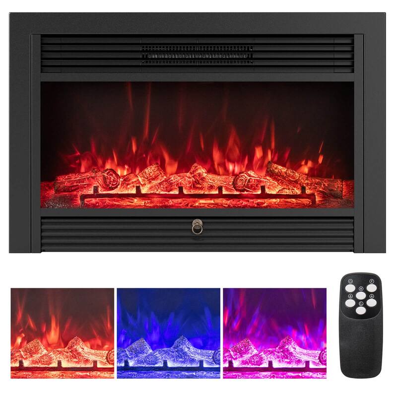 Costway 33" Electric Fireplace Insert 750W Recessed Fireplace Heater - See Details - Black - See Details