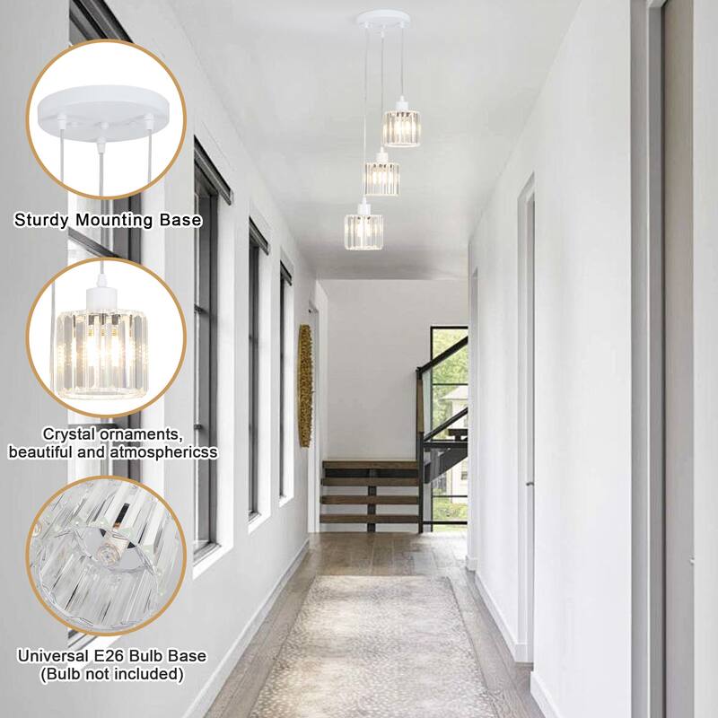 3-Light Modern Metal Hanging Pendant Light Ceiling Light Chandelier with Crystal Cover for Kitchen Island