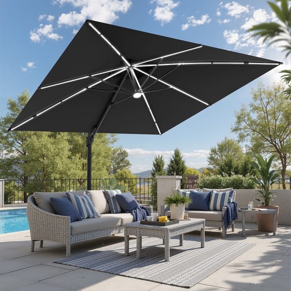 4 foot square patio umbrella 11 FT Square Outdoor Patio Cantilever Umbrella with Solar Lights 4-Piece  Premium Base Double Canopy 360 Rotation Tilt - On Sale - Bed Bath & Beyond