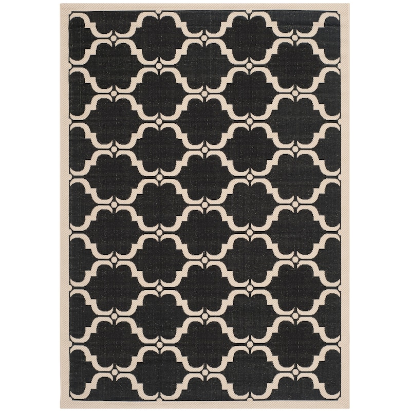 SAFAVIEH Courtyard Charleen Indoor/ Outdoor Waterproof Patio Backyard Rug - 4' x 5'7" - Black/Beige