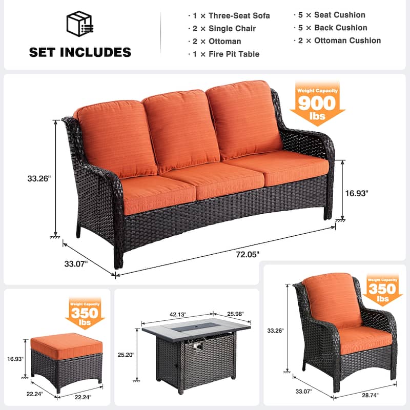 OVIOS 6-piece Patio Wicker Furniture Set With 42" Fire Pit Table
