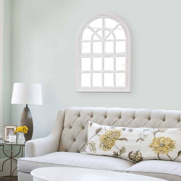 White Wash Arched Windowpane Wall Mirror - 29 x 41. Opens flyout.