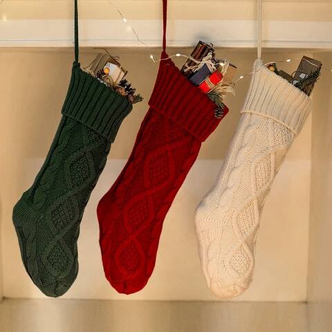 3pk Woolen Yarn Stocking Holiday Classic Solid Color Christmas Knit L 18"