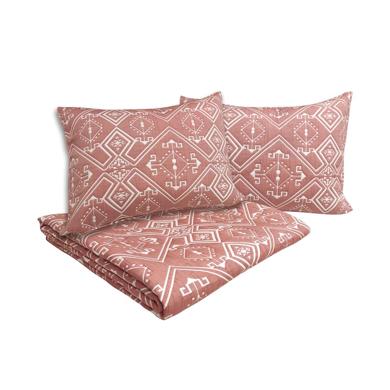 DESIGN STUDIO Santa Fe Tribal Apricot Soft Matelasse Jacquard Quilt Set